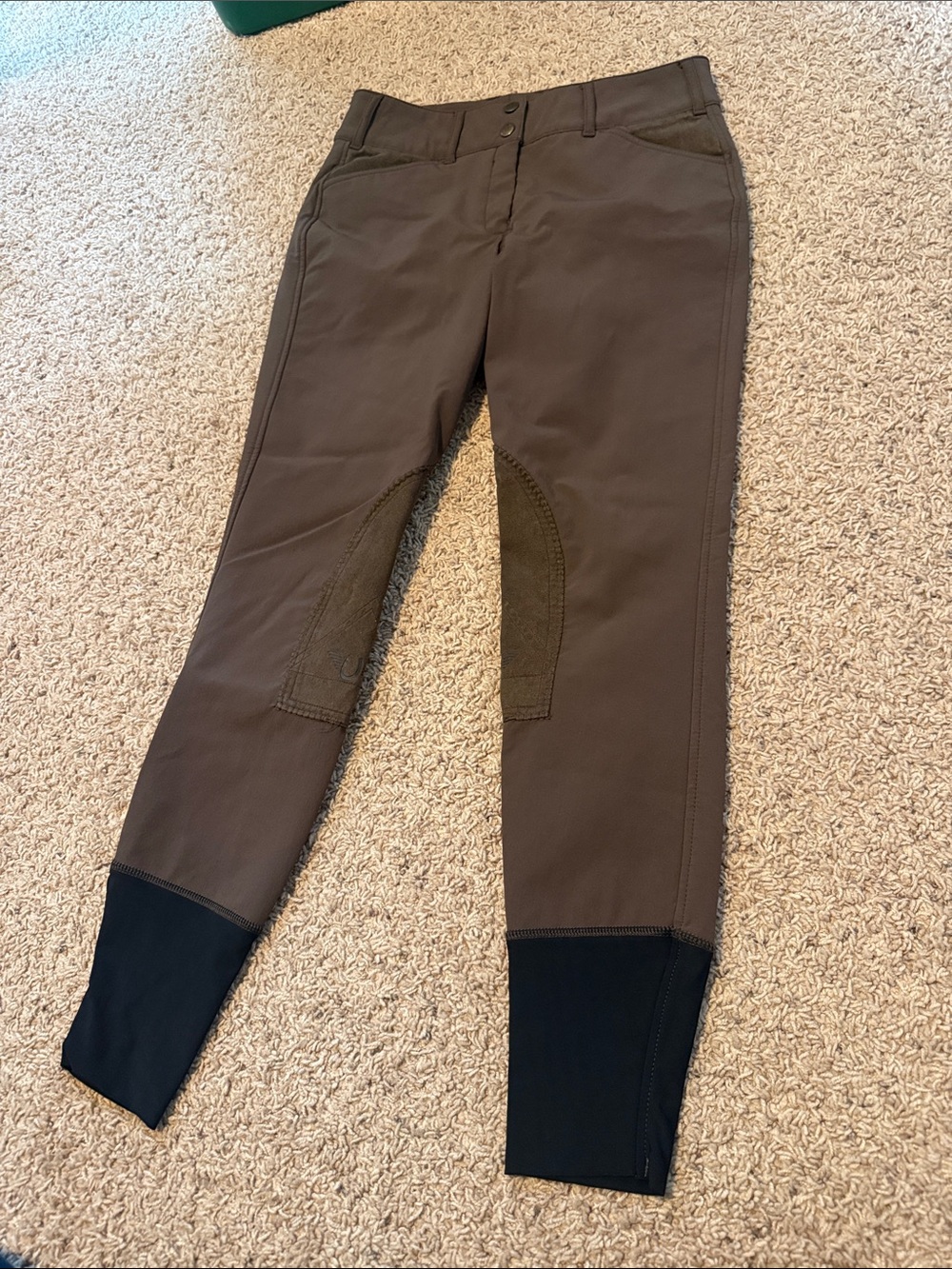 Women's Brown Equestrian Riding Breeches with Black Ankles- thick material